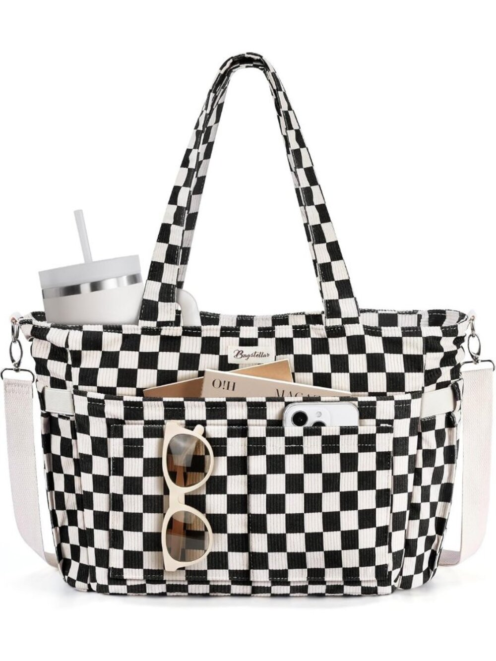 Stylish Corduroy Tote Bag for Women | 17 Pockets Laptop Work Purse